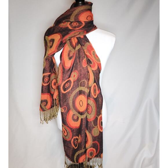 Hand Woven Pashmina Cashmere/Silk Shawl Scarf w/Abstract Geometric Circles - Picture 5 of 9